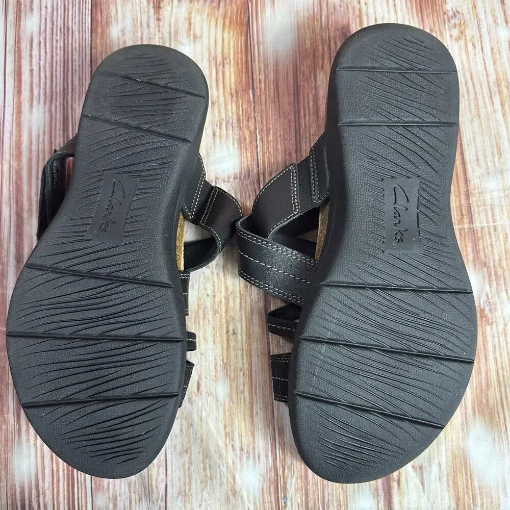 Clarks APRIL WILLOW Size 9 Black Leather Sandals Slides Comfort Open Toe Shoes - Picture 8 of 10